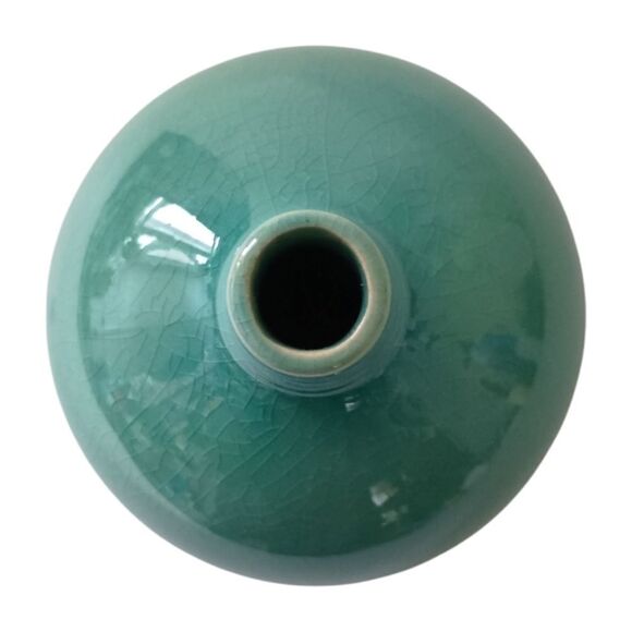 Crate & Barrel Bud Vase Perry Aqua Round Ball Ikebana Coastal Beach House Farm. - Picture 5 of 15